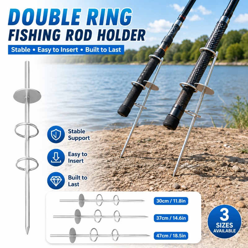 Fishing Rod Surf - Doppelring-Angelrutenhalter mit Erdspieß, Robuster Metall-Angelrutenständer für